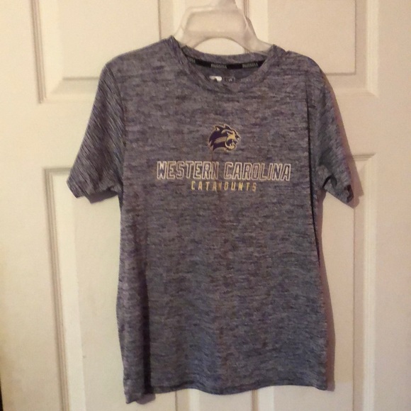 Western Carolina Catamounts Purple & Gray Striped Active T-Shirt Boys L 10/12 - Picture 1 of 12